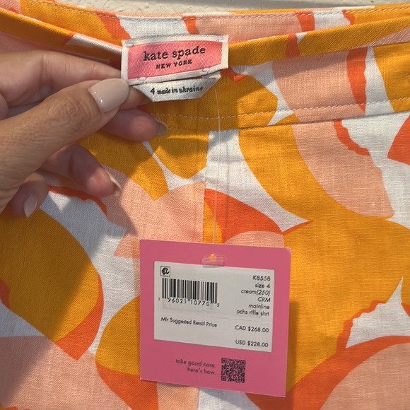 NWT Kate Spade Peaches Print Linen Blend High Rise Preppy Dressy Ruffle Shorts - Picture 6 of 7